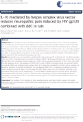 Cover page: IL-10 Mediated by Herpes Simplex Virus Vector Reduces Neuropathic Pain Induced by HIV gp120 Combined with ddC in Rats