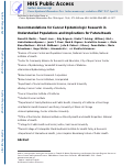 Cover page: Recommendations for Cancer Epidemiologic Research in Understudied Populations and Implications for Future Needs