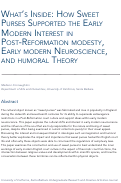 Cover page of What's Inside: How Sweet Purses Supported the Early Modern Interest in Post-Reformation Modesty, Early Modern Neuroscience and Humoral Theory&nbsp;