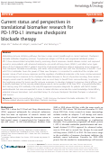 Cover page: Current status and perspectives in translational biomarker research for PD-1/PD-L1 immune checkpoint blockade therapy