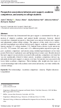 Cover page: Prospective associations between peer support, academic competence, and anxiety in college students