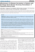 Cover page: Effectiveness of Influenza Vaccination in Patients with End-Stage Renal Disease Receiving Hemodialysis: A Population-Based Study