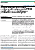 Cover page: Genome-wide association study of prostate-specific antigen levels in 392,522 men identifies new loci and improves prediction across ancestry groups.