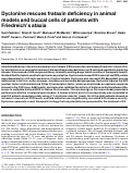 Cover page: Dyclonine rescues frataxin deficiency in animal models and buccal cells of patients with Friedreich's ataxia