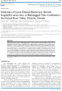 Cover page: Detection of Lyme Disease Bacterium, Borrelia burgdorferi sensu lato, in Blacklegged Ticks Collected in the Grand River Valley, Ontario, Canada