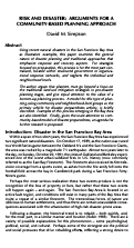 Cover page: Risk and Disaster: Arguments for a Community-Based Planning Approach