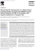 Cover page: Neuronal-Specific Overexpression of a Mutant Valosin-Containing Protein Associated with IBMPFD Promotes Aberrant Ubiquitin and TDP-43 Accumulation and Cognitive Dysfunction in Transgenic Mice