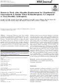 Cover page: Return to Work After Shoulder Replacement for Glenohumeral Osteoarthritis Is Similar When Hemiarthroplasty Is Compared to Total Shoulder Arthroplasty.