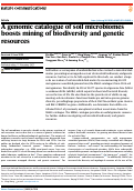 Cover page: A genomic catalogue of soil microbiomes boosts mining of biodiversity and genetic resources