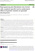 Cover page: Reprograming skin fibroblasts into Sertoli cells: a patient-specific tool to understand effects of genetic variants on gonadal development.