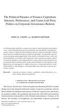 Cover page: The Political Paradox of Finance Capitalism: Interests, Preferences, and Center-Left Party Politics in Corporate Governance Reform