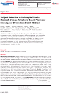 Cover page: Subject Retention in Prehospital Stroke Research Using a Telephone-Based Physician-Investigator Driven Enrollment Method