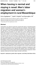 Cover page: When leaving is normal and staying is novel: Men's labor migration and women's employment in rural Mozambique.