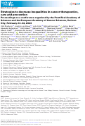 Cover page: Strategies to decrease inequalities in cancer therapeutics, care and prevention: Proceedings on a conference organized by the Pontifical Academy of Sciences and the European Academy of Cancer Sciences, Vatican City, February 23-24, 2023.