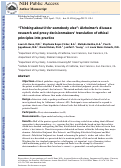 Cover page: “Thinking About It for Somebody Else”: Alzheimer's Disease Research and Proxy Decision Makers' Translation of Ethical Principles Into Practice