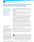 Cover page: Natural History of Opioid Use in Naive and Tolerant Patients in Revision Total Hip Arthroplasty.