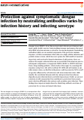 Cover page: Protection against symptomatic dengue infection by neutralizing antibodies varies by infection history and infecting serotype.