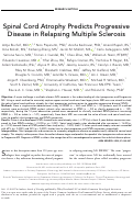 Cover page: Spinal Cord Atrophy Predicts Progressive Disease in Relapsing Multiple Sclerosis.