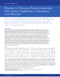 Cover page: Priorities to Overcome Barriers Impacting Data Science Application in Emergency Care Research.