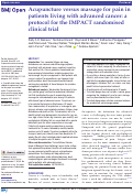 Cover page: Acupuncture versus massage for pain in patients living with advanced cancer: a protocol for the IMPACT randomised clinical trial