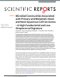 Cover page: Microbial Communities Associated with Primary and Metastatic Head and Neck Squamous Cell Carcinoma – A High Fusobacterial and Low Streptococcal Signature