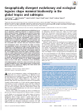 Cover page: Geographically divergent evolutionary and ecological legacies shape mammal biodiversity in the global tropics and subtropics