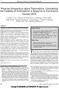 Cover page: Physician Perspectives about Telemedicine: Considering the Usability of Telemedicine in Response to Coronavirus Disease 2019.