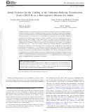 Cover page: Initial Evidence for the Validity of the California Bullying Victimization Scale (CBVS-R) as a Retrospective Measure for Adults