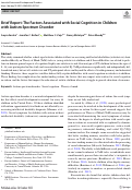 Cover page: Brief Report: The Factors Associated with Social Cognition in Children with Autism Spectrum Disorder.