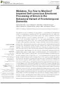 Cover page: Mistakes, Too Few to Mention? Impaired Self-conscious Emotional Processing of Errors in the Behavioral Variant of Frontotemporal Dementia