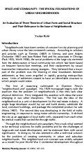 Cover page: Space and Community - The Spatial Foundations of Urban Neighborhoods: An Evaluation of Three Theories of Urban Form and Social Structure and Their Relevance to the Issue of Neighborhoods