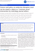 Cover page: Science and policy on endocrine disrupters must not be mixed: a reply to a “common sense” intervention by toxicology journal editors