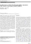 Cover page: Specific Features of After-School Program Quality: Associations with Children’s Functioning in Middle Childhood