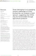 Cover page: Strain belonging to an emerging, virulent sublineage of ST131 Escherichia coli isolated in fresh spinach, suggesting that ST131 may be transmissible through agricultural products.