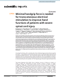 Cover page: Minimal handgrip force is needed for transcutaneous electrical stimulation to improve hand functions of patients with severe spinal cord injury