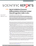 Cover page: Notch Inhibition Prevents Differentiation of Human Limbal Stem/Progenitor Cells in vitro