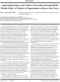 Cover page: Approaching Injury and Violence Prevention through Public Health Policy: A Window of Opportunity to Renew Our Focus