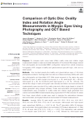 Cover page: Comparison of Optic Disc Ovality Index and Rotation Angle Measurements in Myopic Eyes Using Photography and OCT Based Techniques