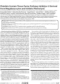 Cover page: Platelets Contain Tissue Factor Pathway Inhibitor-2 Derived from Megakaryocytes and Inhibits Fibrinolysis*