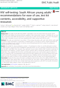 Cover page: HIV self-testing: South African young adults’ recommendations for ease of use, test kit contents, accessibility, and supportive resources