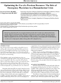 Cover page: Optimizing the Use of a Precious Resource: The Role of Emergency Physicians in a Humanitarian Crisis