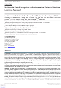 Cover page: Multimodal Pain Recognition in Postoperative Patients: Machine Learning Approach.