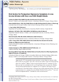 Cover page: Risk Factors for Postpartum Depressive Symptoms in Low-Income Women With Very Low-Birth-Weight Infants