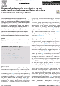 Cover page: Behavioral resistance to insecticides: current understanding, challenges, and future directions