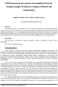 Cover page of Field Experiments in Corporate Sustainability Research: Testing Strategies for Behavior Change in Markets and Organizations