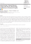 Cover page: Experiencing a Natural Disaster Temporarily Boosts Relationship Satisfaction in Newlywed Couples