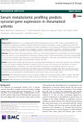 Cover page: Serum metabolomic profiling predicts synovial gene expression in rheumatoid arthritis.