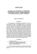 Cover page: Australian Efforts to Promote Corporate Social Responsibility: Can Disclosure Alone Suffice?