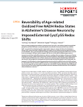 Cover page: Reversibility of Age-related Oxidized Free NADH Redox States in Alzheimer’s Disease Neurons by Imposed External Cys/CySS Redox Shifts