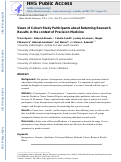 Cover page: Views of Cohort Study Participants about Returning Research Results in the Context of Precision Medicine.